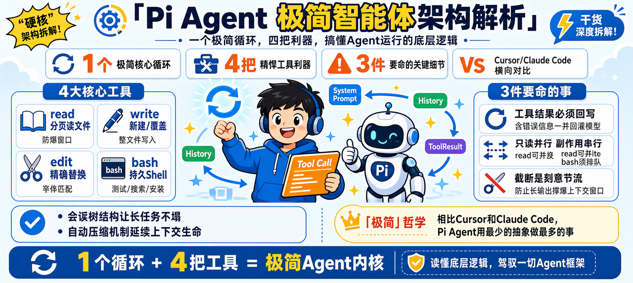 Pi Agent深入浅出:OpenClaw底下那层,极简四工具是怎么跑起来的@全金属外壳AI